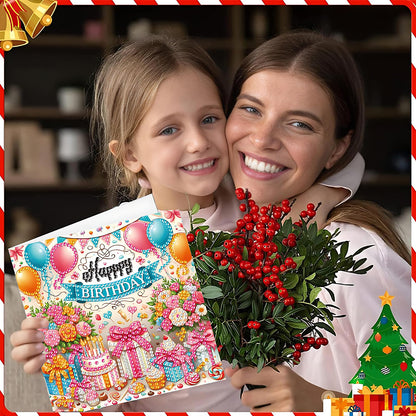 ACSAUMMY DIY Happy Birthday Diamond Art Painting Cards, 6 Pack Cake Gem Art Greeting Cards with Envelopes, 5D Diamond Dots Kits Birthday Cards Making Kits for Adults Family Friends Birthday Gifts