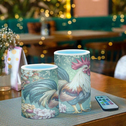 ALAZA Chicken Rooster Flickering Flameless Candles Battery Operated with Remote Timer,Tea Light Candles LED Pillar Votive Candles Set of 2 for Outdoor Indoor Decorations