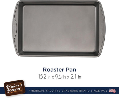 Baker's Secret Nonstick Roaster Pan, 13"x9", Carbon Steel Oven Roasting Pan with Premium Coating