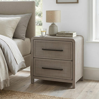 Furniture of America Austin Modern Solid Wood 24-inch 2-Drawer Nightstand with USB Ports, Cedar Bottom Drawer, No Assembly Required for Bedroom, Guest Room, Natural Oak