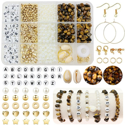 Basigeese Jewelry Making Supplies Kit Natural Stone Beads for Irregular Gemstone Beading with for DIY Craft Bracelet Necklace Earrings for Adults (Yellow Tiger Eye)