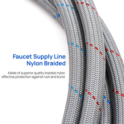 J-HVA Faucet Supply Lines Length 12" x G 3/8 Female Thread Connector Braided Nylon Extension Hoses for Bathroom Kitchen Sink Faucet Hose Filter, Stainless Steel Nut (1 Pair)
