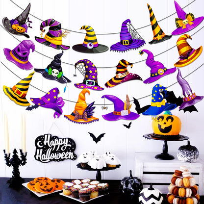 Halloween Witch Hat Banners Halloween Theme Party Supplies 3PCS Witch Hat Hanging Banner Spooky Wizard Decorations for Fantasy Scary Birthday Baby Shower Decor