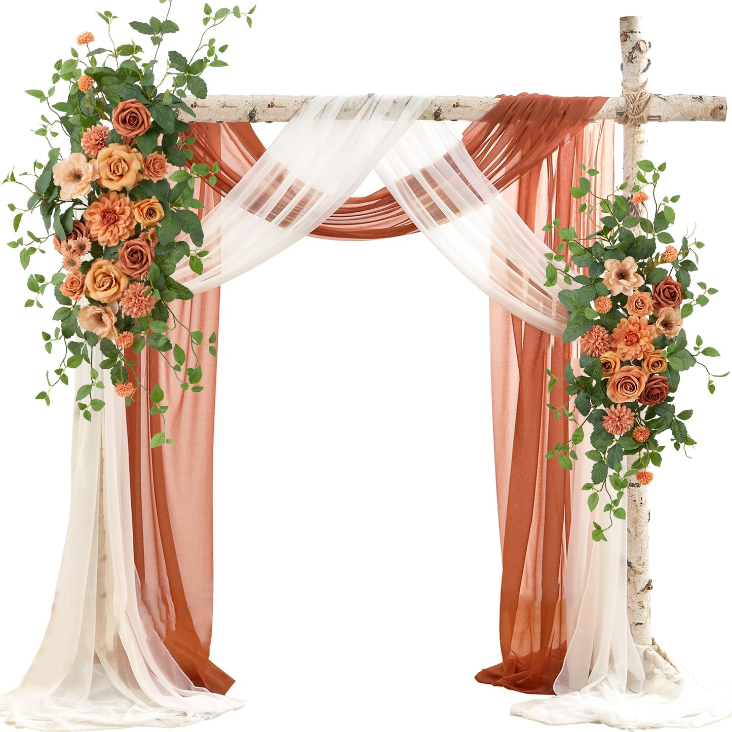 Fsslower Artificial Wedding Arch Flowers Kit(Pack of 4), 2 Pcs Floral Arrangement with 2 Pcs Fabric Drap for Arch Decorations Wedding Decor Ceremony Arbor Reception Backdrop（Terracotta）