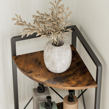 Cerlyunzan 6 Tier Corner Shelf Stand, 78" H Tall Industrial Corner Bookshelf for Living Room Decor, Metal Corner Shelf, Plant Stand Display Shelf for Bedroom, Bathroom, Small Space, Rustic Brown