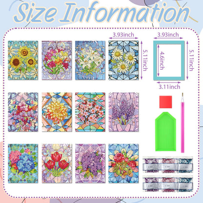 Saillong 24 Pcs Mini Flower Diamond Painting Kits, Small Diamond Art Kits for Adults, DIY Mini Square Drill Flower Gem Sets 1-Hour Painting for Beginners Home Desktop Decor, 5.12x3.94 Inch