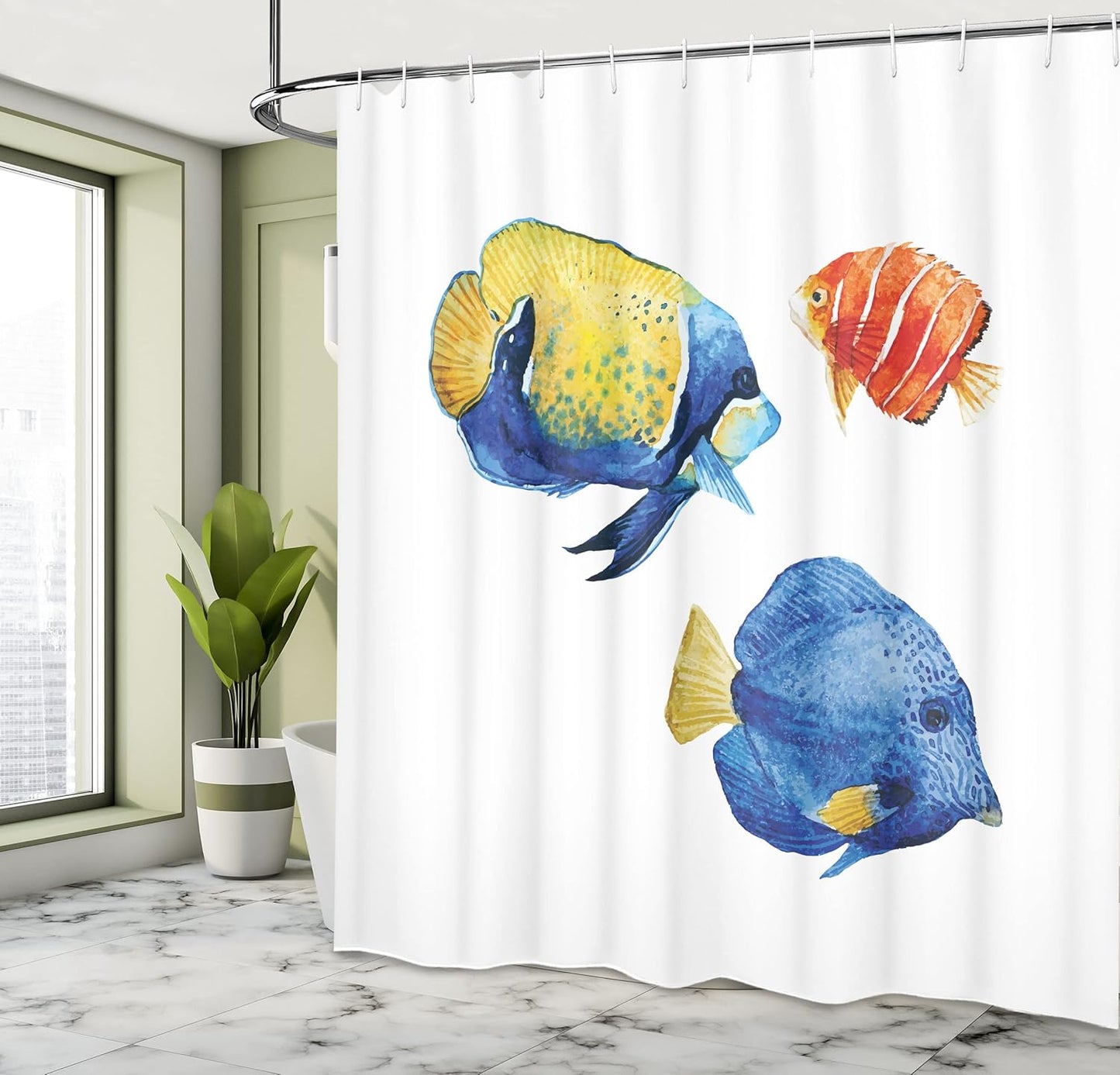 Ambesonne Fish Shower Curtain, Tropical Aquarium Life with Discus Fish and Goldfish, 69" W x 70" L