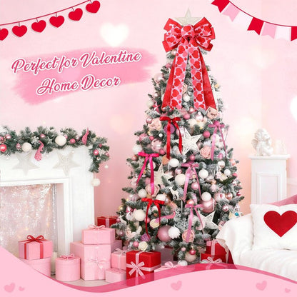 CEELGON Valentines Day Decorations Large Pink and Red Valentine Tree Topper Bow & 12 Pcs Long Satin Ribbon Bows Ornaments Wreath for Holiday Home Wall Decor