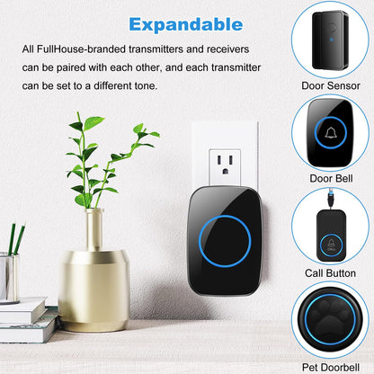 Door Chime When Door Opens, FullHouse Door Sensor Wireless Entry Alarm with 1000ft Range, 60 Chimes and 5 Volume Levels for Business/Store/Home/Office