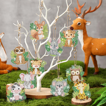 WILLBOND 30 Pcs Jungle Animals Diamond Art Keychain Ornaments DIY Double Sided Jungle Animals Diamond Painting Keychain Kits for Adults Key Ring Art Pendant Tree Decor