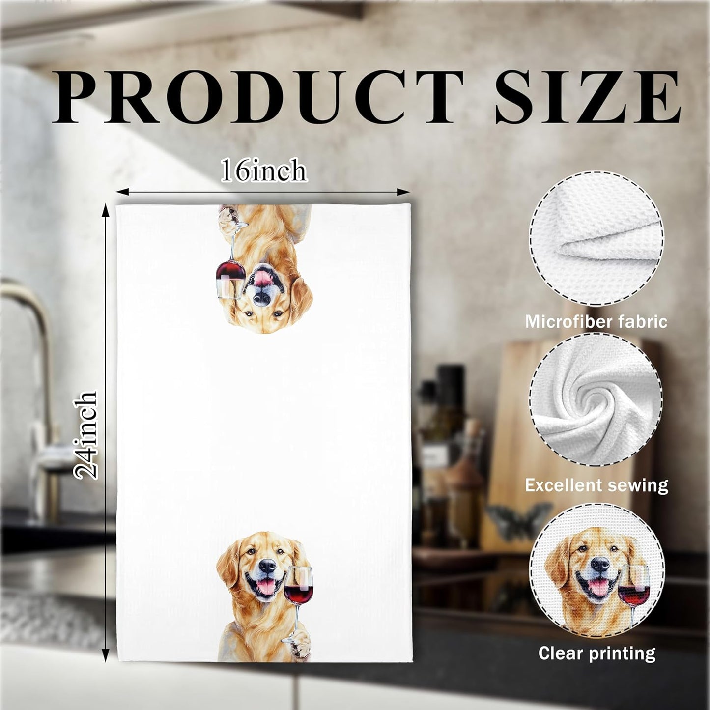 16x24 Inch, CC144 Golden Retriever Wine Kitchen Towels, Golden Retriever Gifts for Women Dish Tea Towels for Kitchen