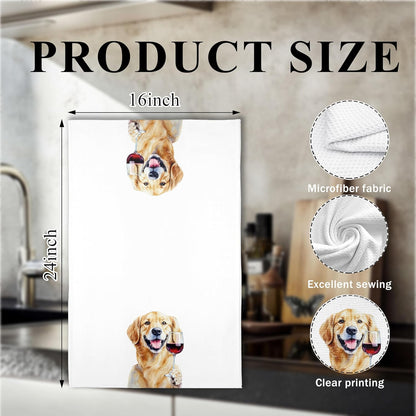 16x24 Inch, CC144 Golden Retriever Wine Kitchen Towels, Golden Retriever Gifts for Women Dish Tea Towels for Kitchen