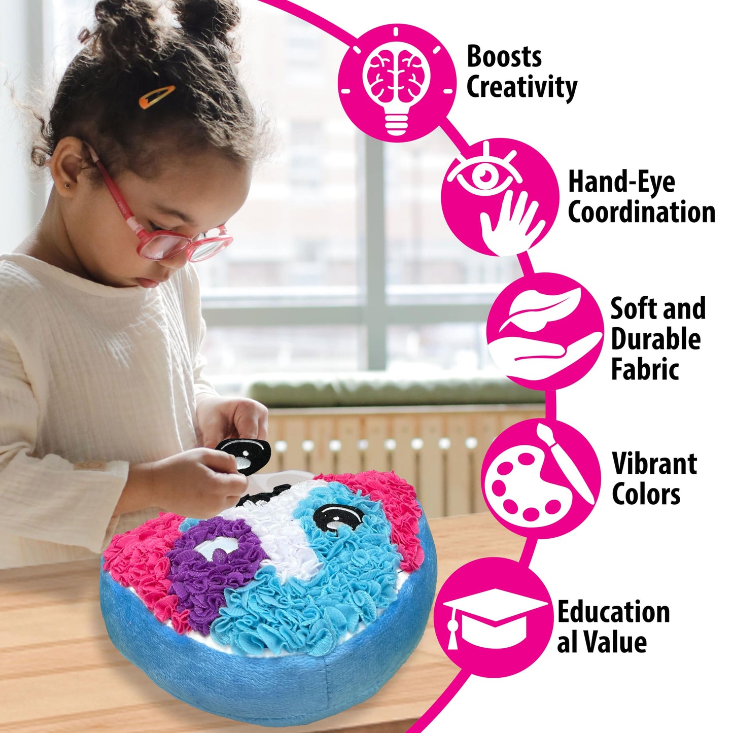 Small World Toys Plush Craft Puppy Pillow – DIY Plush Animal Kit with 350 Fabric Art Pieces, No-Sew Poke-in Art for Kids, Fun Learning Toy for Kids Ages 5+, Creative Gifts for Girls and Boys