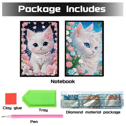 DCIDBEI Diamond Painting Notebook Blank Set of 2 Diamond Art Notebook A5 Diamond Art Kits for Adults Journal Book Sketchbooks Cat Flowers Craft Set Diary Sketchbook Painting by Numbers Notebooks