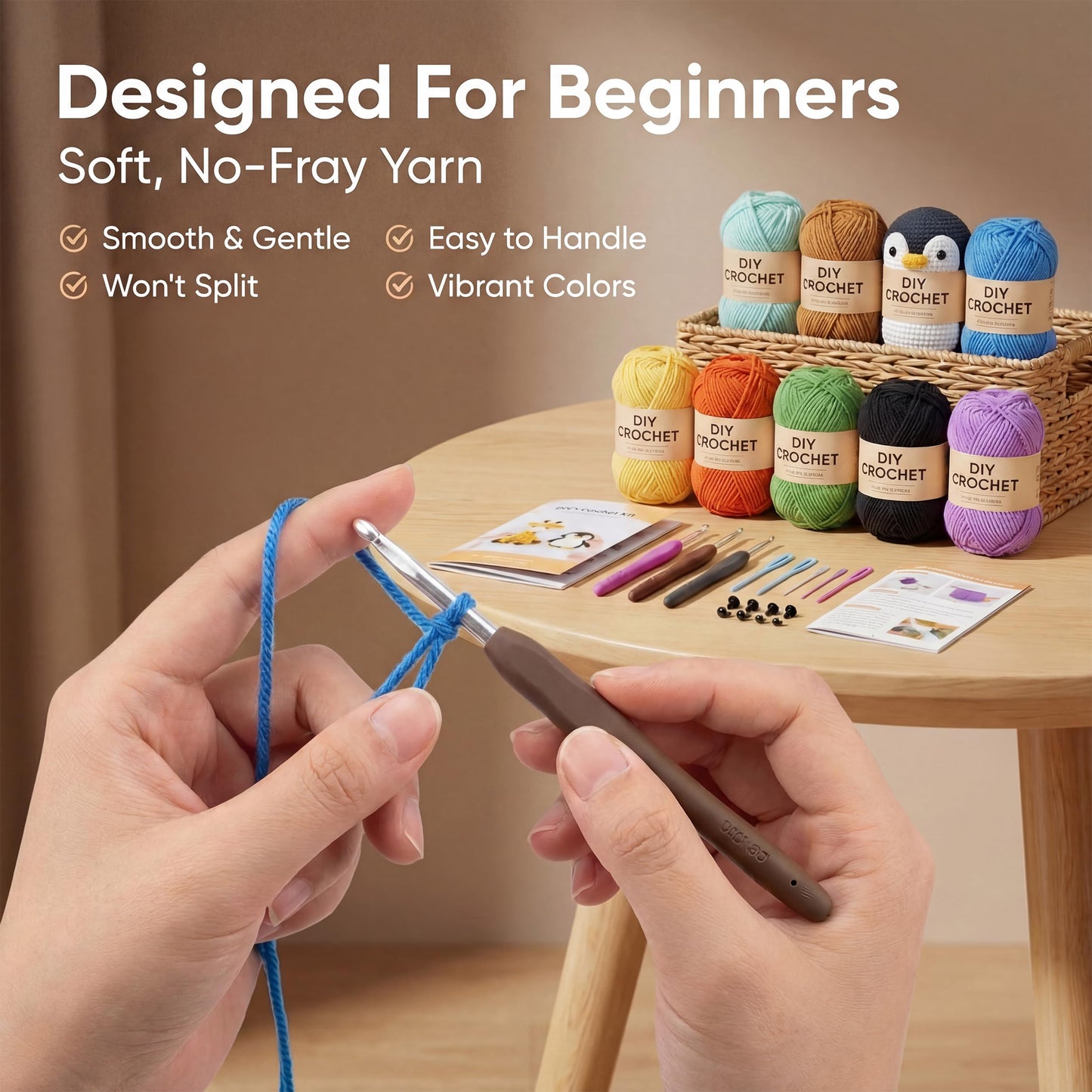 Crochet Kits for Begainners – 6 pcs Animal Amigurumi Set, 6 pcs Zipper Bag, Beginner Crochet Starter Pack for Adults & Kids, Learn to DIY Craft Stitch with Yarn, Hooks, Stuffing & Paper Instructions