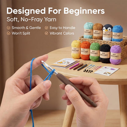 Crochet Kits for Begainners – 6 pcs Animal Amigurumi Set, 6 pcs Zipper Bag, Beginner Crochet Starter Pack for Adults & Kids, Learn to DIY Craft Stitch with Yarn, Hooks, Stuffing & Paper Instructions