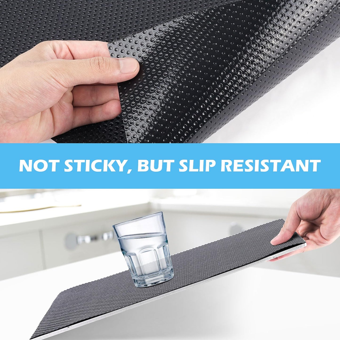 MooiFun Drawer Liners, Waterproof Shelf Liner, Anti-Slip Non-Adhesive BPA Free Kitchen Cupboard Cabinet Liner Refridge Fridge Mats Sink Protector Strong Durable for Home (Black/11.8in x 20Ft)