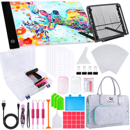 PP OPOUNT 170 PCS A4 Diamond Painting Light Pad Kits, Diamond Art Accessories Kit with Light Board, 80 Grids Diamond Box and Storage Bag, Diamond Painting Tools Kit Full Drill for Diamond Art