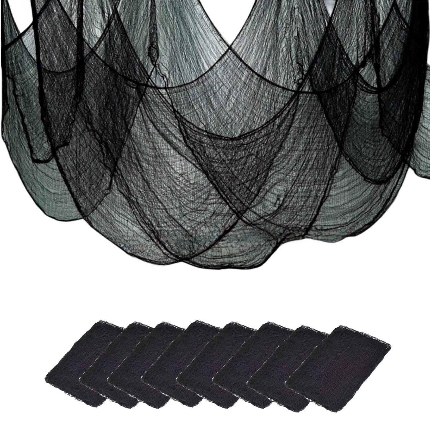 Sunlisky Halloween Creepy Cloth - 8 Pack Black - 76x30 Inch Cotton Gauze Fabric - DIY Spooky Decor for Haunted House,Spider Web,Ghost - Indoor Outdoor Halloween Party Decorations