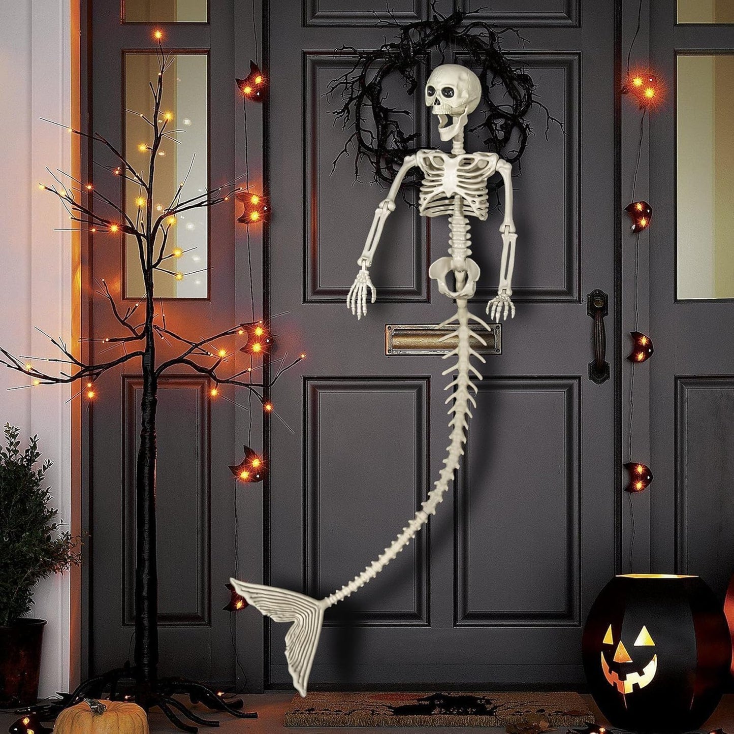 BEABOO 1 Pack 52 Inches Mermaid Halloween Skeleton Pose-N-Stay Posable Movable Joints Hanging for Halloween Decoration Decor Spooky Scene Party Favors