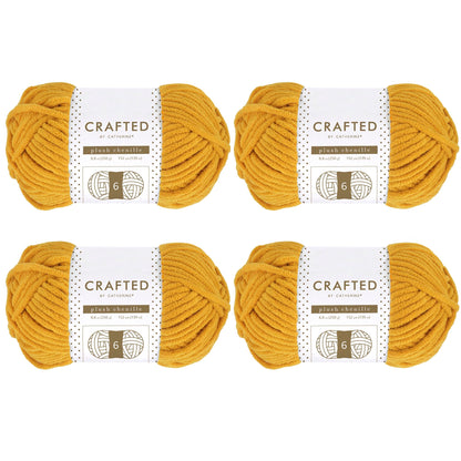 Crafted by Catherine Plush Chenille Yarn for Knitting, Crocheting and Amigurumi - 4 Pack (8.8 oz / 250g, 152 Yards Each Skein), Mustard, Gauge 6 Super Bulky