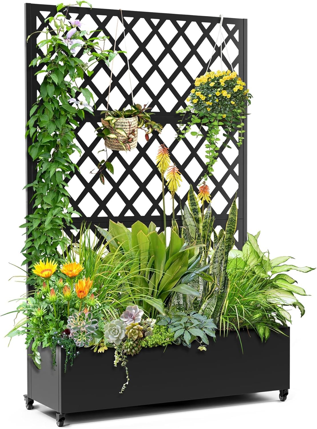 PrecisionAuto Mobile Galvanized Steel Raised Garden Bed with Trellis & Privacy Screen – Large Planter Box with Lockable Wheels & Drainage – Perfect for Vegetables, Vines, Herbs – Outdoor Metal Flower