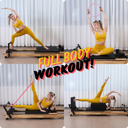 BIOCOR MAX4.0 Pilates Reformer, Wood Pilates Machine with Pilates Ring, Yoga Bands & Jumpboard, High-Resistance Springs, Foldable Pilates Equipment for Home Workouts up to 800 lbs Weight Capacity