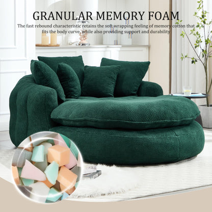 WEALTHOUSE Oversized Oval Floor Sofa Lounger with Pillows Ergonomic Wrap Around Backrest Chenille Fabric Memory Foam Filled Lazy Chair for Adults Living Room (Emerald)