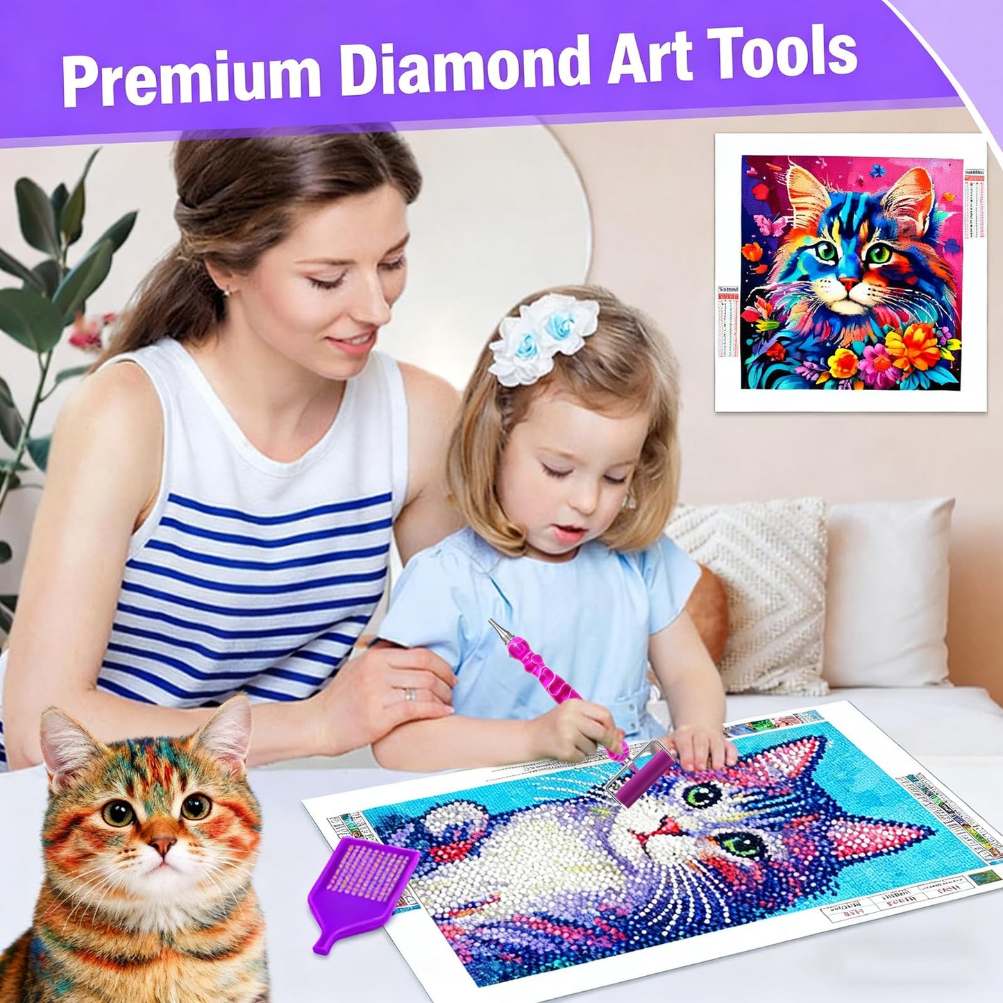 ZYNYXY 17PCS Ergonomic Diamond Art Pen Kits, with Multifunctional Metal Stainless Steel Screw Thin 1, 3, 6, 9, Tips, Correction Placers Roller Accessories (Purple + Pink + White + 5 PCS Tips)