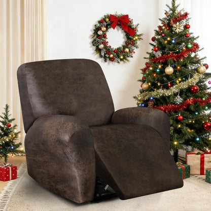 ANARACHON Leather Look Recliner Chair Covers, 4-Pieces Stretch Recliner Cover, Soft Reclining Chair Slipcover, Washable Furniture Protector for Lazy Boy Recliner (1 Seater, Brown)