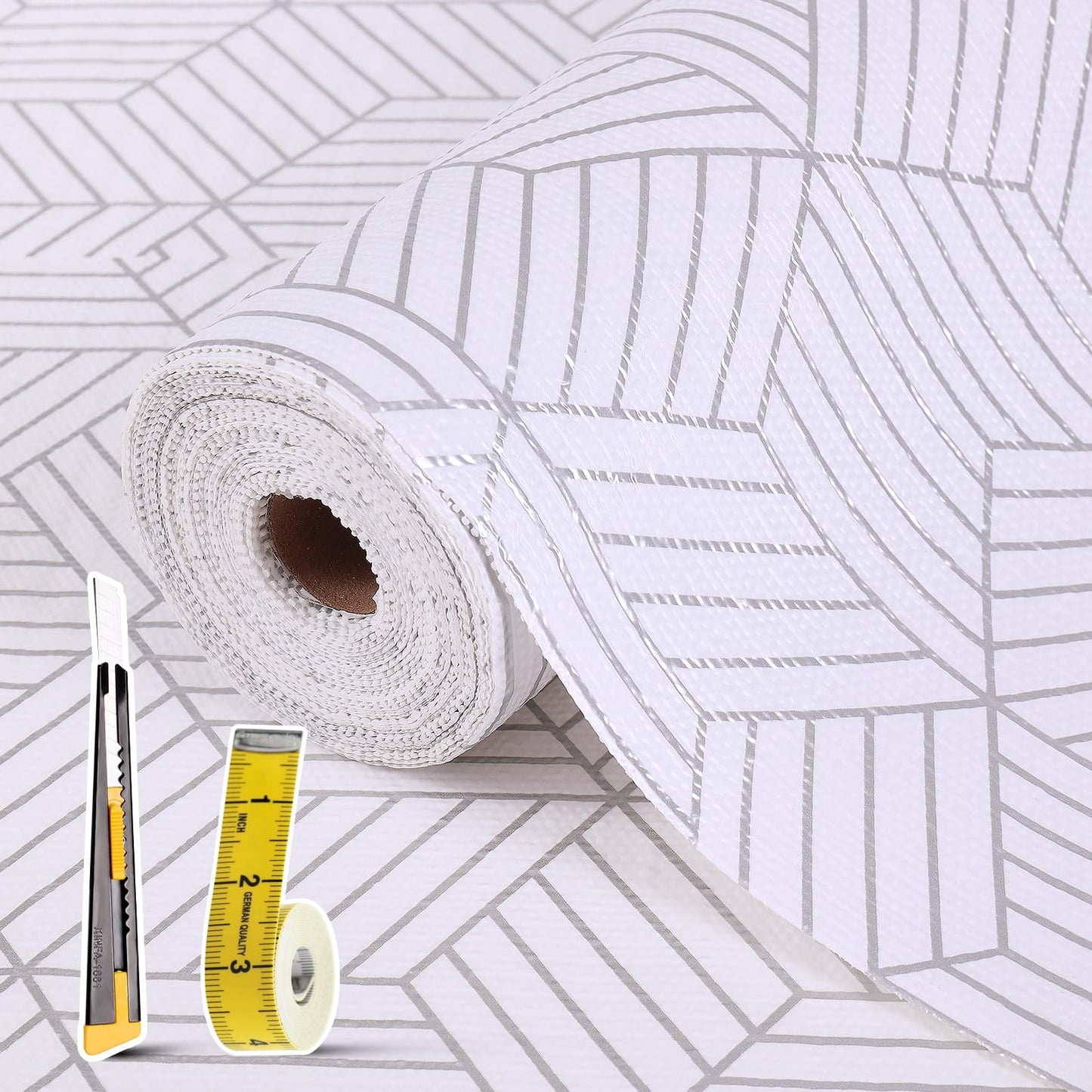 Shelf Liners for Kitchen Cabinets 17in x 30FT, Non Adhesive Cabinet Liner Strong Non-Slip Golden Leaf Drawer Liner, Easy to Clean for Shelf, Cabinet with Knife and Tape Measure