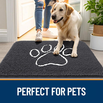 OLANLY Dog Door Mat - Absorbent Non-Slip Mud Mat for Paws | 70x32 Dark Grey Chenille Design