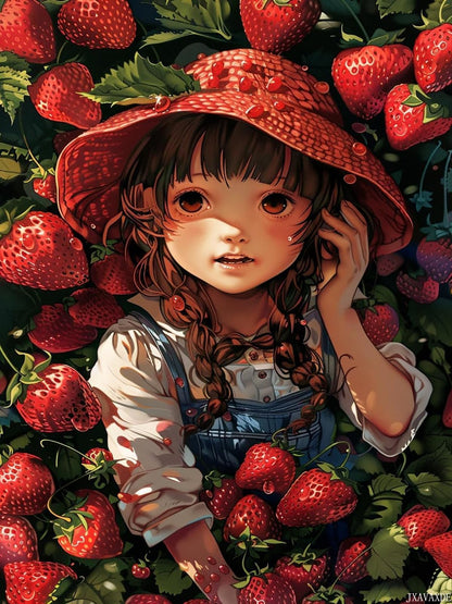 JXAVAXDE Adults Only Diamond Painting Set Strawberry Fields, Decoration for Diamond Painting Lovers, Fresh Strawberries Ideal Gift 5D Diamond Art 12x16 Inches