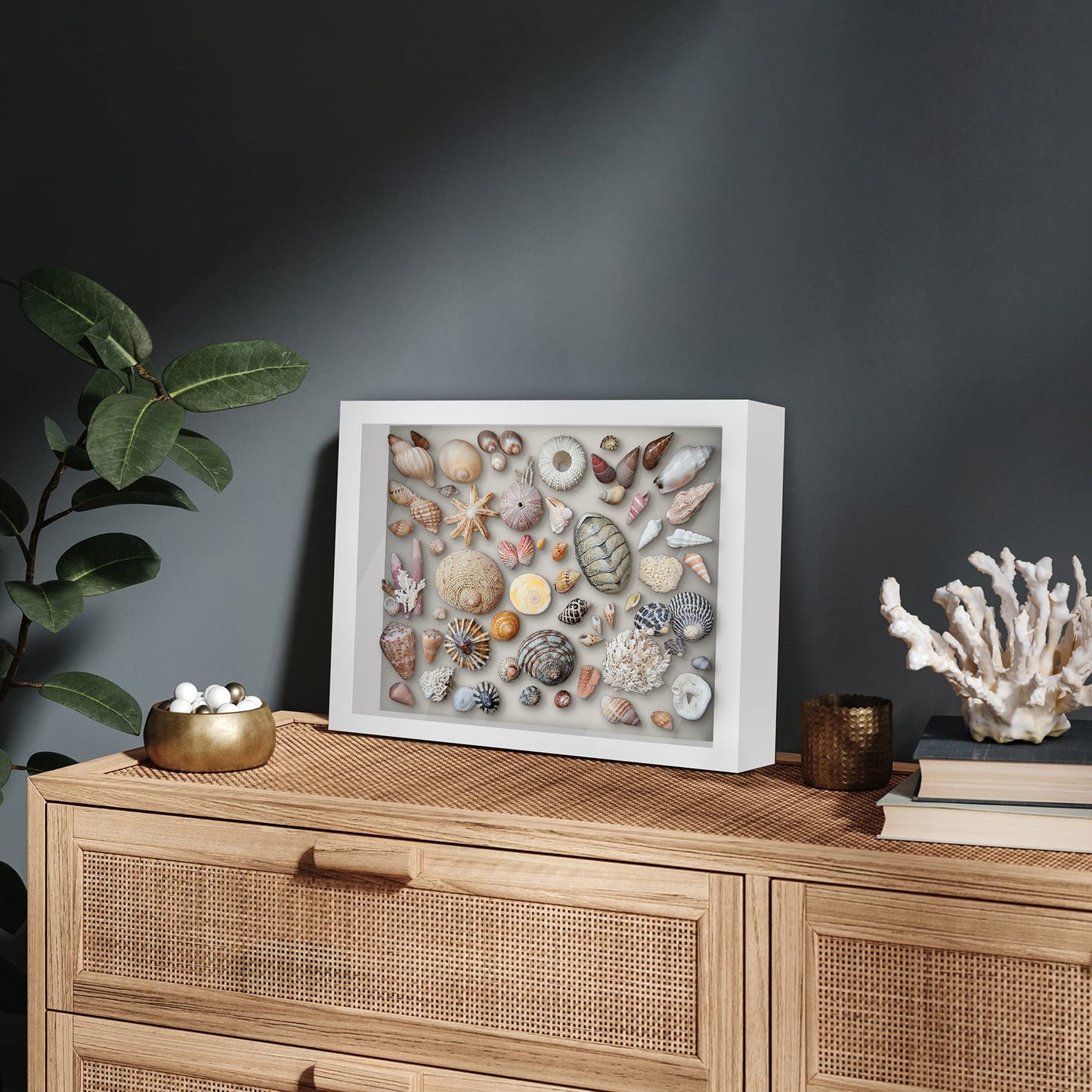 Americanflat 11x14 Shadow Box Frame with Shatter-Resistant Glass - Silhouette Collection - Large Shadow Box Display Case for Tabletop and Wall Display - White with Soft Felt Back