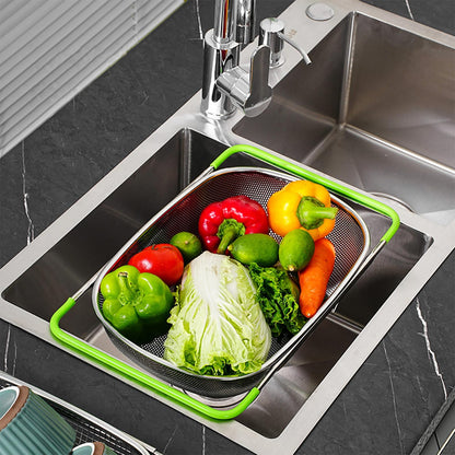 Tenta Tenta Kitchen Over Sink Strainer Colander Basket Stainless Steel For Kitchen with Rubber Grip, Large Kitchen collapsible colander, Dishwasher Safe Draine Strain Fruits,Vegetables,Pasta,Greens.