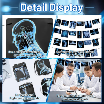 4 Strings X-Ray Skeleton Banner Decorations, Pre-Strung Medical Radiology Anatomy Garland with 24 X-Ray Body Part Images for Doctor Nurse Graduation, Halloween Party, Clinic Classroom Science Décor