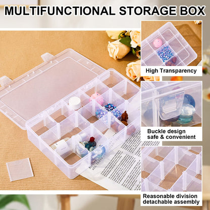 Fuutreo 7 Pack 15 Large Grids Clear Plastic Bead Organizer, Plastic Washi Tape Organizer Clear Craft Box with Removable Divider Compartment Jewelry Box Contains for Jewelry, Beads, DIY Crafts