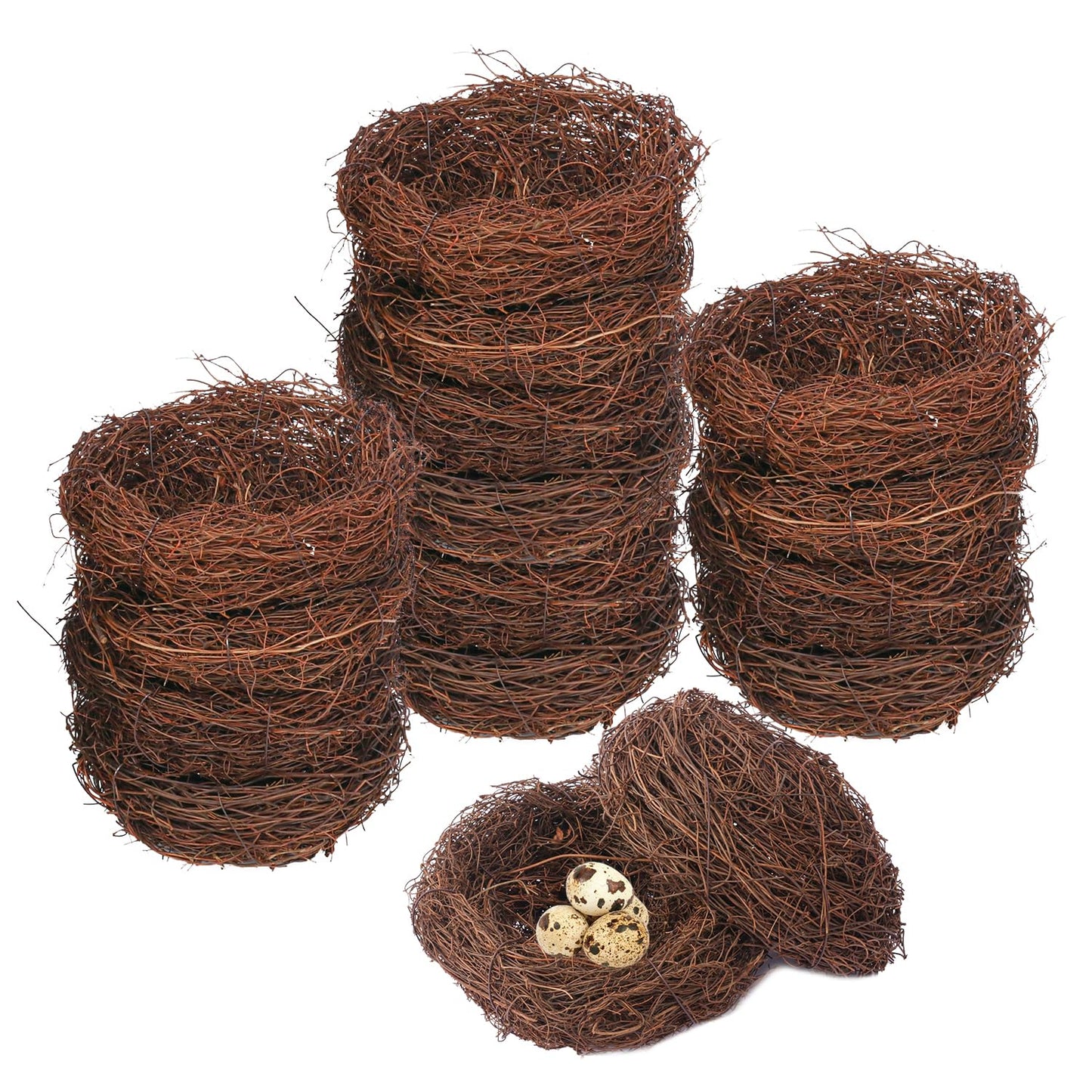 Geytetqi 16 PCS 7 Inch Artificial Bird Nest for Crafts, Handicraft Rattan Bird's nest, Small Bird Nest, Bird's Nest Decorating Kit for Holiday, Table, Garden, DIY Terrarium Decor