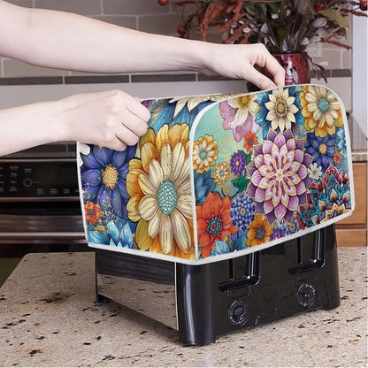 UNICEU Boho Flower Toaster Cover: Bright Blossom Quilted Dust-proof Cover for 4 Slice Bread Maker