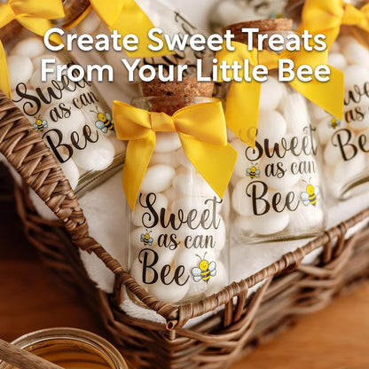 12 Pack Ethisa Vintage Bee Party Favor Glass Bottles with Ribbons and Stickers - Classy Baby Shower and Birthday
