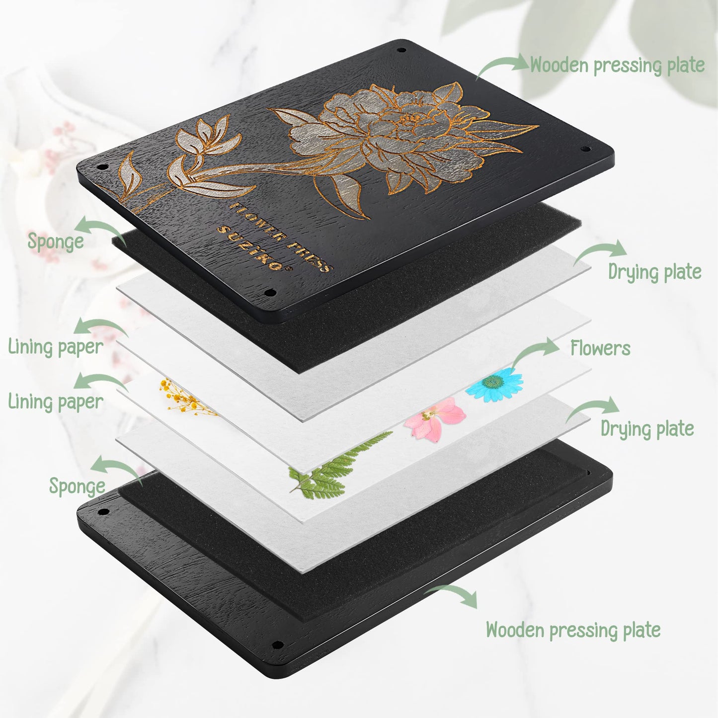 Suziko Large Flower Press Kit 11.8 x 8.7 inch 6 Layers with Photo Frame and Book Marks,Plant Pressing Kit for Adults Measures, Fast Making Pressed Plant, Great Gift for Your Lover