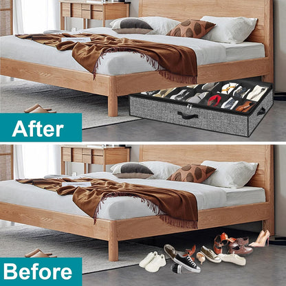 Under Bed Shoe Storage Organizer, 2 Pack Fits 32 Pairs, Clear Window, Foldable Shoe Rack Holder, Black