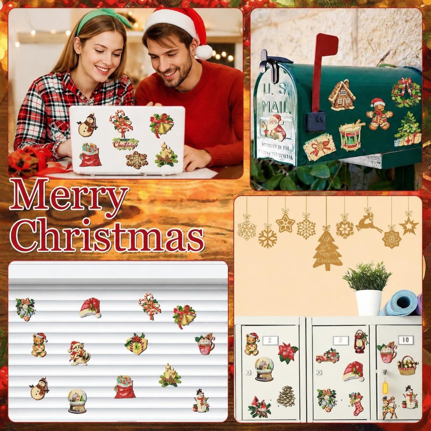 Copkim 30 Pcs Christmas Diamond Art Magnets Kits DIY Santa Claus Diamond Fridge Magnetic Stickers Xmas Gem Art Magnets for Beginners Holiday Decor Home