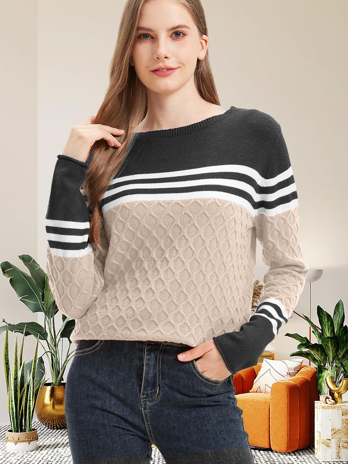 Womens Sweaters Fall 2025 Fashion Boho Trendy Lightweight Pullover Crew Long Sleeve Cute Tops for Women Winter Outfits