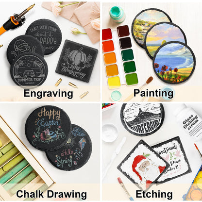 48 PCS Slate Coasters Bulk, MAPRIAL Laser Engraving Blanks Material for Engraver, 4 Inch 24 PCS Natural Square, 24 PCS Round Black Stone Coasters for Drinks, Gifts, Wedding Party, Decor, Christmas