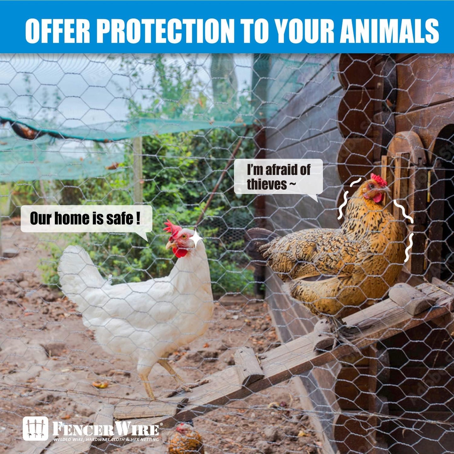 Fencer Wire 20 1-Inch (4 50 Gauge Chicken Wire Fence, Galvanized Poultry Hexagonal Netting Crafting, Chicken Coops