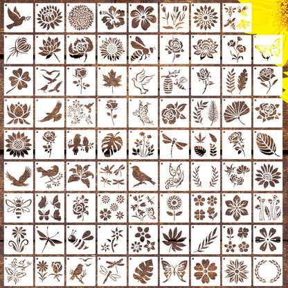DZXCYZ 80 Pcs 3 x 3 Inch Stencils for Painting on Wood, Reusable Flower Butterfly Bird Bee Plastic Stencils DIY Craft Paint Template Set for Wall Home Decor