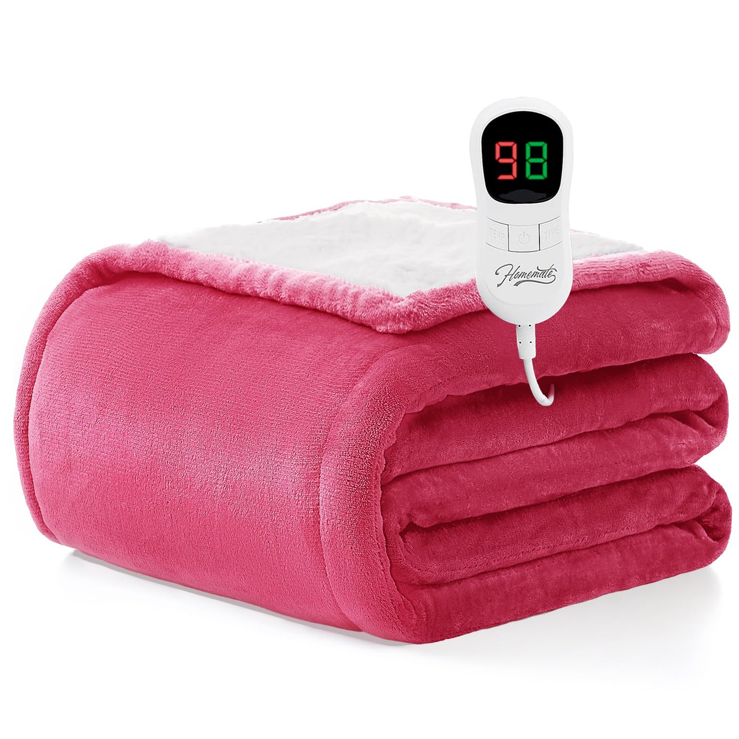 Homemate Heated Blanket Electric Throw - 50"x60" Heating Blanket Throw 1/2/4/6/8 Hours Auto-Off 10 Heat Level Over-Heat Protection Flannel Sherpa ETL Certification