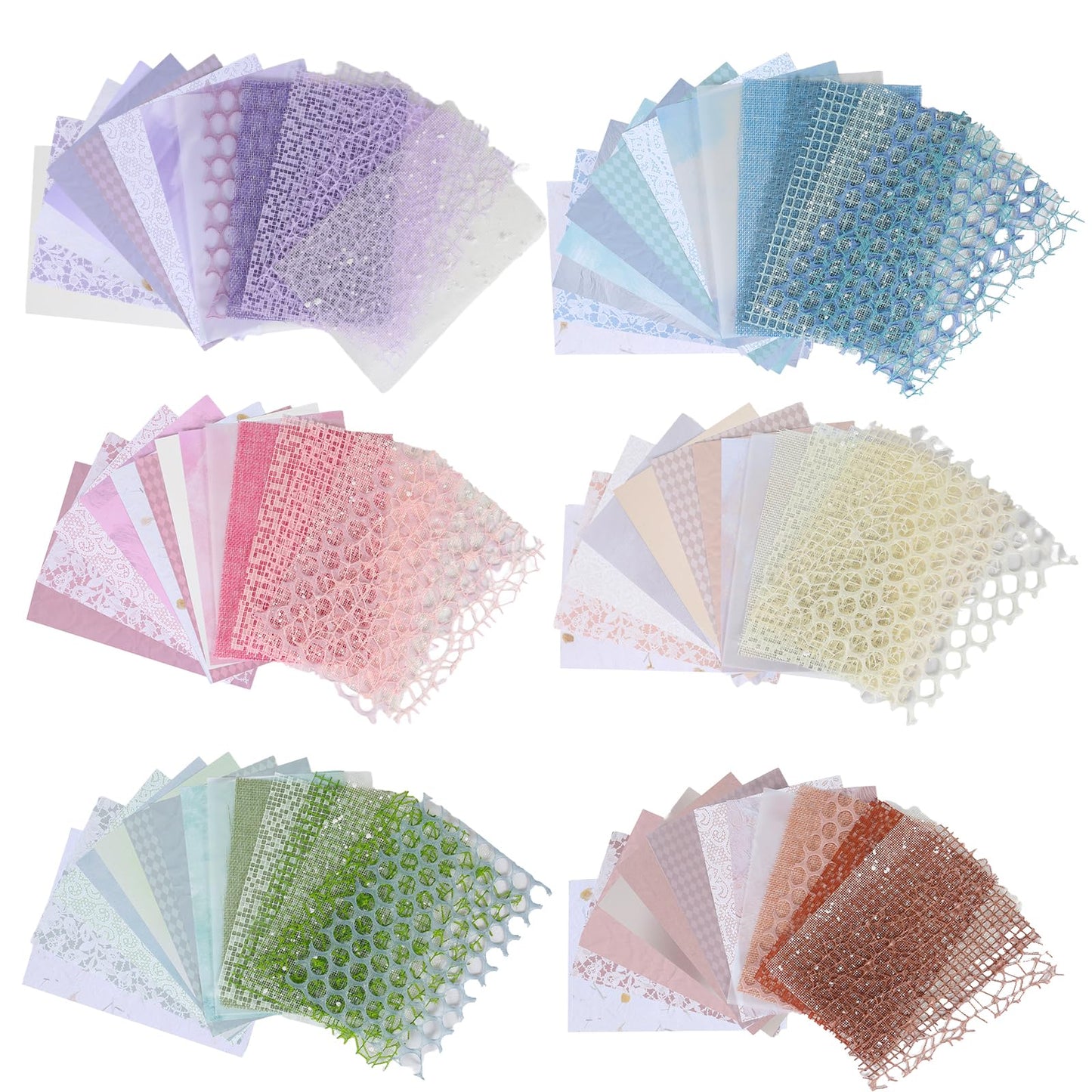 90 Sheets Textured Scrapbook Paper with Decor Mesh Fabric Creative Kit - 6 Pack Mixed Media Papers for Craft, Scrapbooking, Junk Journal, Card Making, Collage Art Supplies, 5.1 x 7 Inches