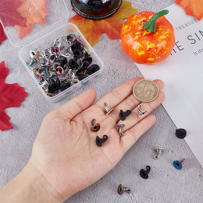 SUNNYCLUE 1 Box 60Pcs 3 Style Wizard Hat Charms Witch Hat Charm Halloween Imitation Black Magic Hats Charms Antique Silver Rainbow Gothic Miniature Hat Charms for DIY Making Charms Craft Home Decor